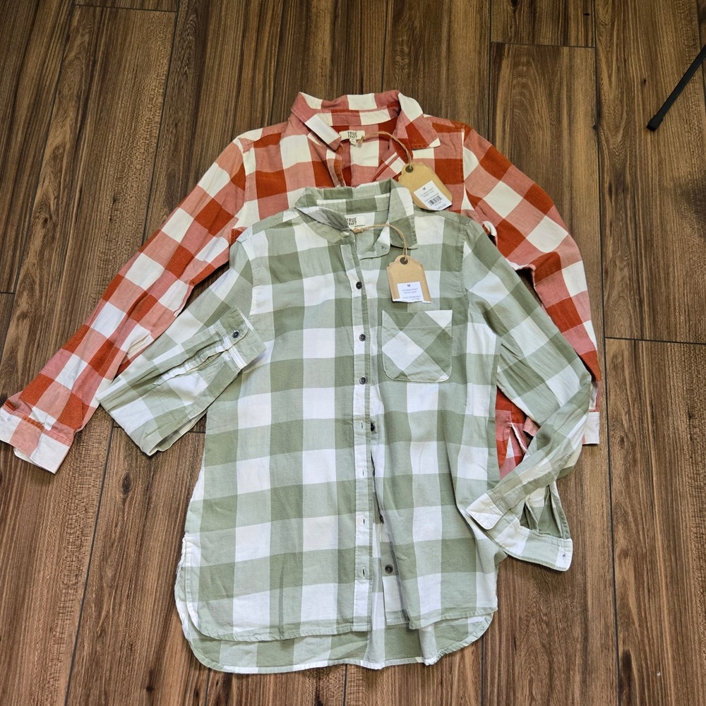 True Craft NWT Plaid Button Down Shirts Bundle Olive Green Red M 2 Pack